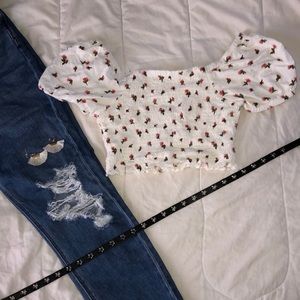 White Floral Off the Shoulder and Crop Top